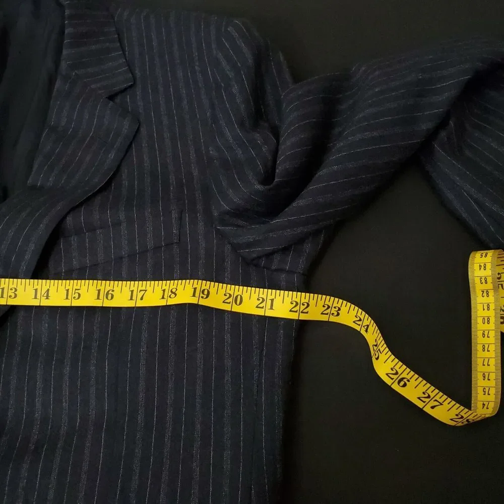 CANALI Jacket Men's 52 Navy Blue Pinstripe Classic Suit Blazer Double Vent Italy